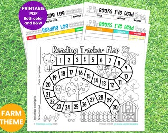 Reading Tracker Map Printable: Farm Animals Theme | Kids Reading Log & Treasure Map | Summer Reading Tracker | Book Log (Digital Download)
