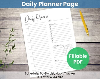 Printable Tagesplaner: Minimalistische Vorlage | Stundenplan, To-Do Liste, habit tracker | Zuhause + Arbeit (Digitaler Download & ausfüllbares PDF)