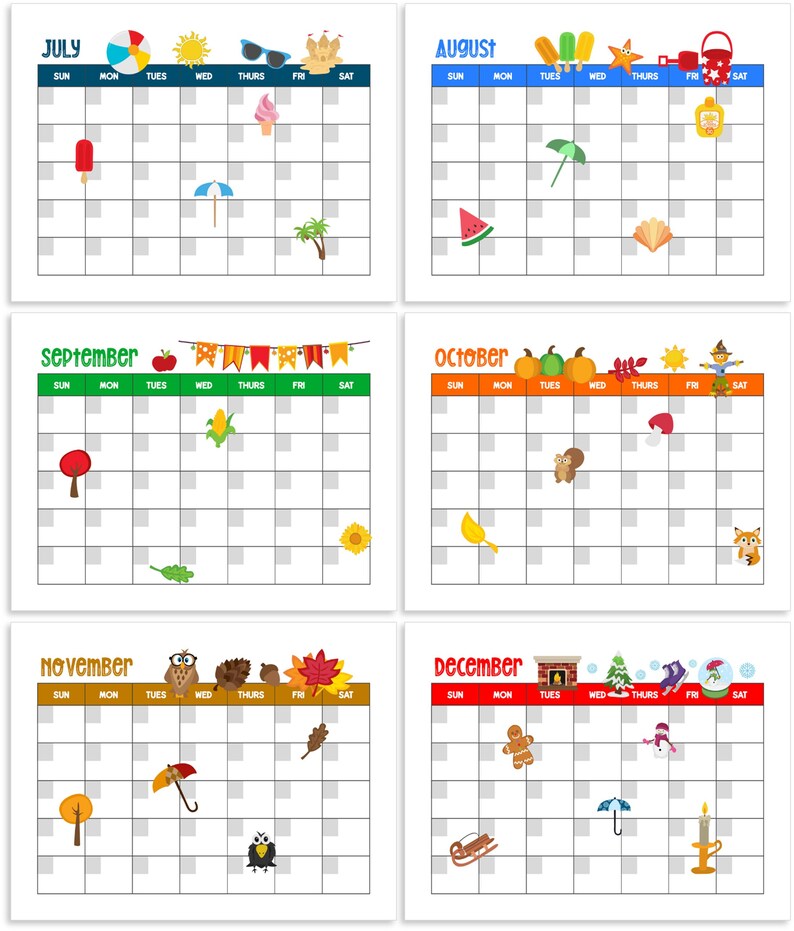 Printable Kid's UNDATED MONTHLY CALENDARS Blank Calendars, Homeschool ...