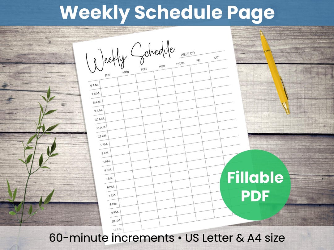 Weekly Schedule Printable: Minimalist Planner Template | 7-day Hourly ...