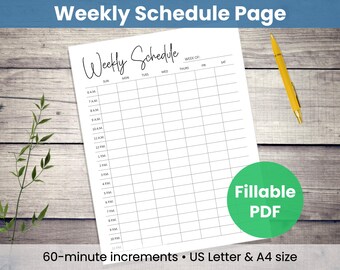 Wochenplan zum Ausdrucken: Minimalistischer Planer | 7-Tage-Stundenplan, Sonntag + Montag Start (Digitaler Download & ausfüllbares PDF)