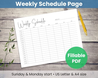 Wochenplan zum Ausdrucken: Minimalistischer Planer | 7-Tage-Stundenplan, Sonntag + Montag Start (Digitaler Download & ausfüllbares PDF)