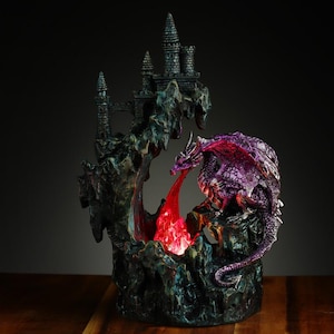 Fire Breather Cliff Top Castle LED Dark Legends Dragon Figurine
