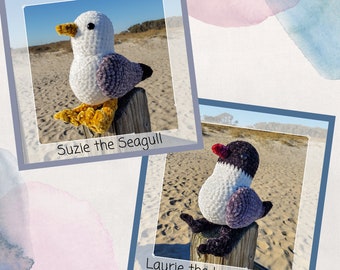 Suzie la Mouette et Laurie la Mouette qui rit Crochet Patterns PDF Download Only, modèle de mouette, mouette au crochet, oiseau au crochet