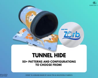 Guinea Pig Tunnel - Made With Zorb® - Guinea Pig Fleece Hide - Waterproof Upgrade - Removable Pad - Play Tunnel