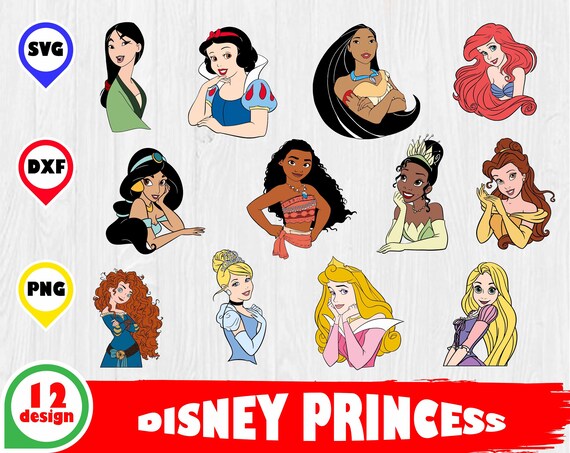 Disney Princess SVG DXF PNG Clipart Silhouette &amp; Cut | Etsy