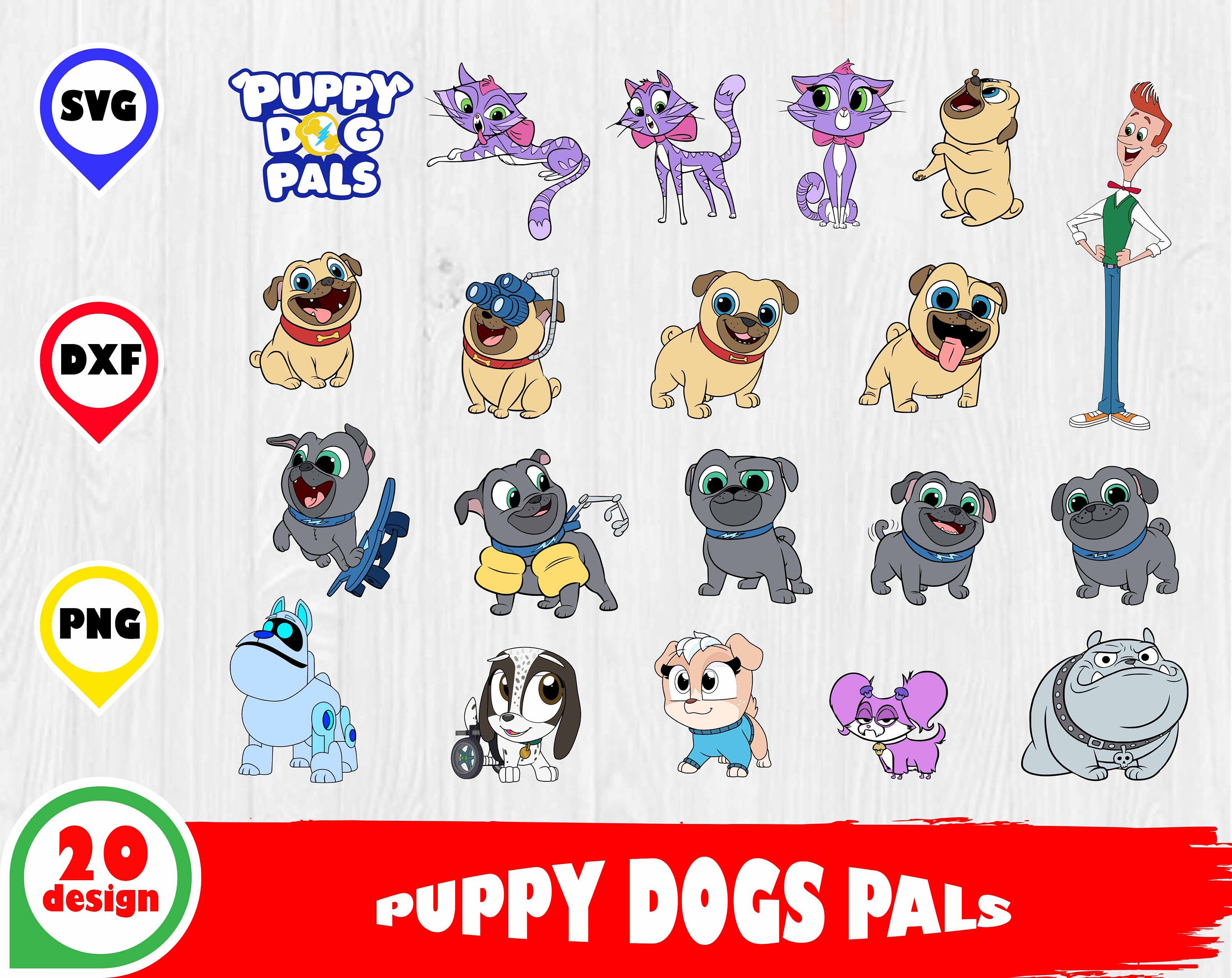 Puppy Dogs Pals SVG DXF PNG Clipart Silhouette & Cut | Etsy