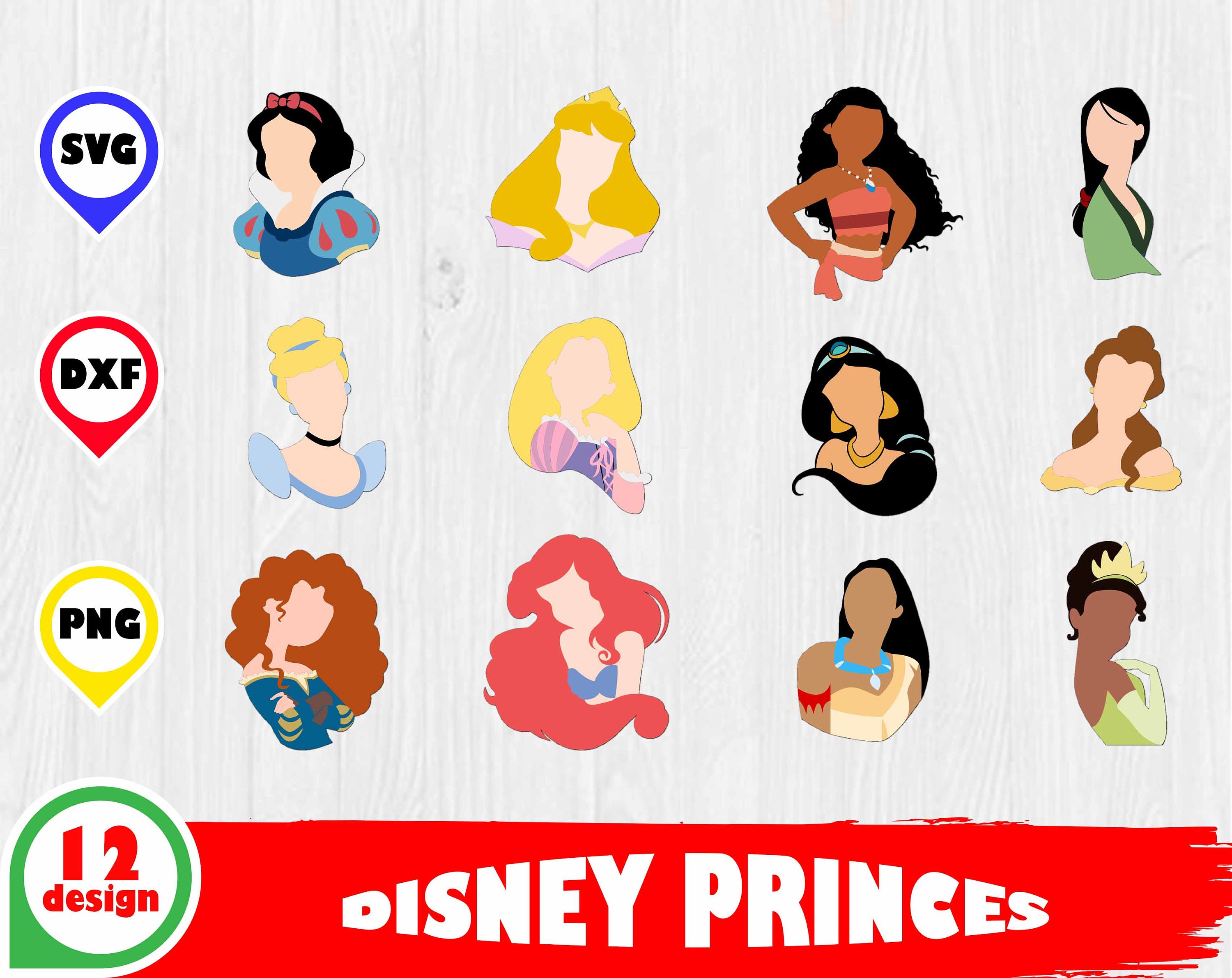 Disney Princess SVG DXF PNG Clipart Silhouette & Cut | Etsy