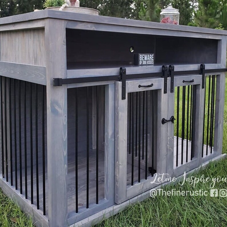Dog Kennel TV Stand Farmhouse Double Dog Kennel Custom Dog Etsy
