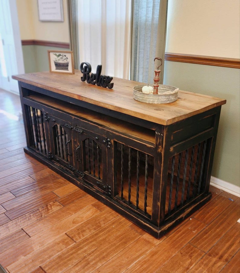 Medium Media Console Dog Crate Furniture Wood Double Dog Etsy