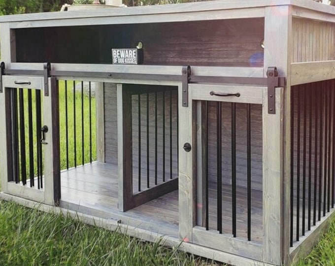 Dog Kennel TV Stand Farmhouse Double Dog Kennel Custom Dog Etsy