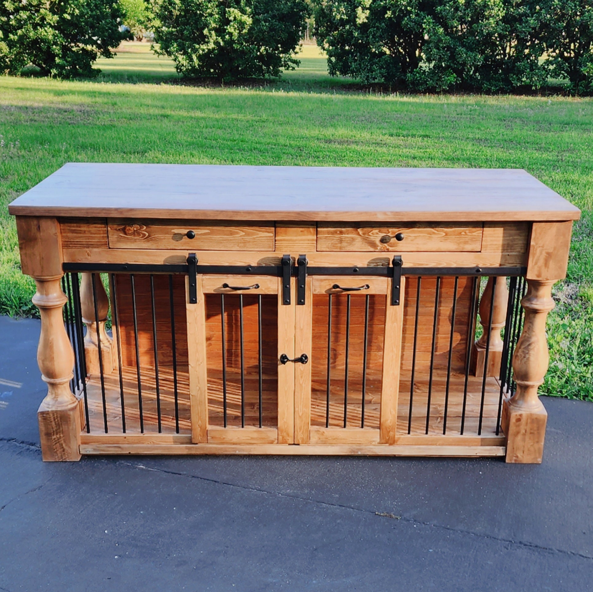 Custom Dog Kennel With Drawers Rustic Dog Crate Furniture, BEST Easy