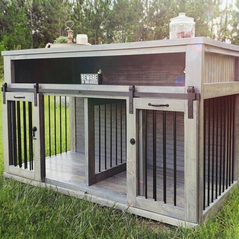 Dog Kennel TV Stand Farmhouse Double Dog Kennel Custom Dog Etsy