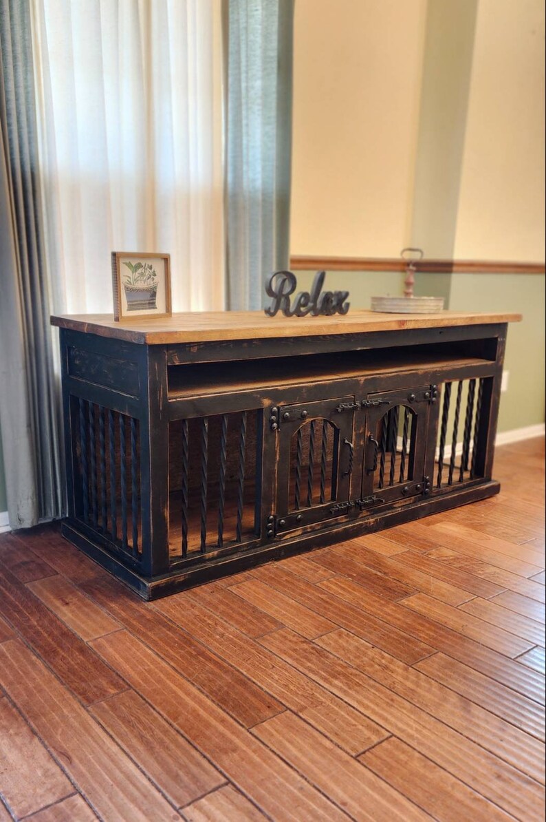 Medium Media Console Dog Crate Furniture Wood Double Dog Etsy