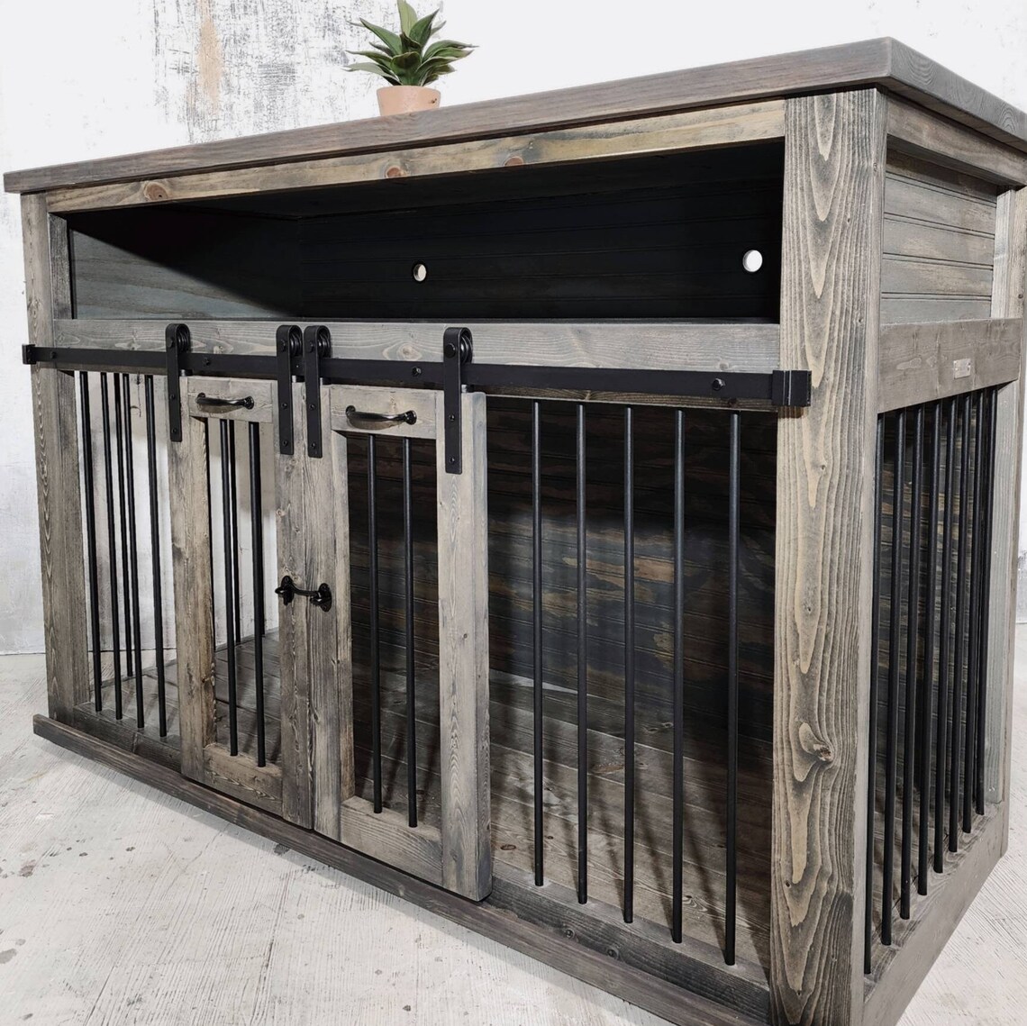 Dog Kennel TV Stand Farmhouse Double Dog Kennel Custom Dog Etsy