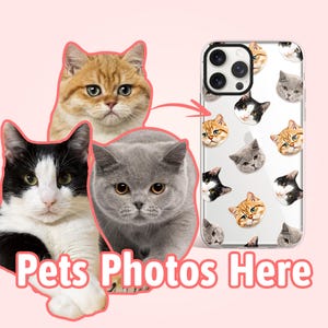 Custom three cat face iPhone phone case, Personalized cat gifts, Cat lover memorial gift for cat mom, Cat dad and cat owner gift, PF02