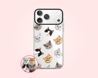 Custom 4 cat faces iPhone phone case, Personalized cat gifts, Cat lover memorial gift for cat mom, Cat dad and cat owner gift, PF02