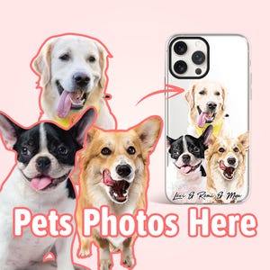 Coque de téléphone personnalisée pour iPhone trois chiens, cadeaux personnalisés pour chien, cadeau commémoratif pour amoureux des chiens pour maman chien, cadeau chien papa et propriétaire de chien, PF03