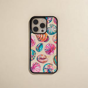 Custodia per iPhone con motivo a conchiglia acquerellata, custodia per telefono con motivo a conchiglia dipinta a mano, arte estiva con oceano colorato, custodia per telefono MagSafe, PF78