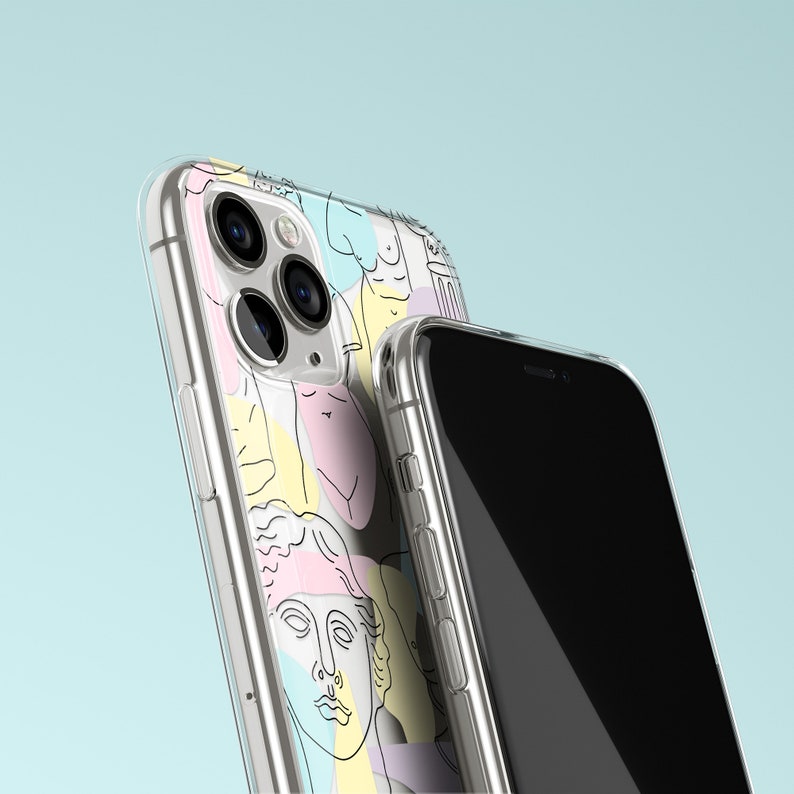 Retro phone case Greece statues with pastel color shapes iPhone aesthetic phone case
