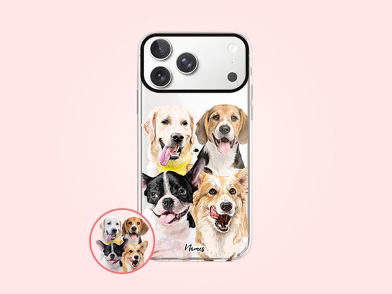 Custom 4 dogs iPhone phone case, Personalized dog gifts, Dog lover memorial gift for dog mom, Dog dad and dog owner gift, PF03