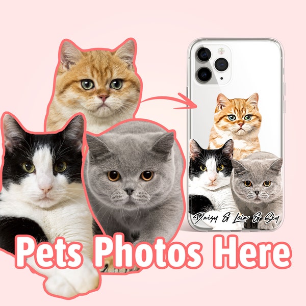 Custom 4 or 5 cats iPhone phone case, Personalized cat gifts, Cat lover memorial gift for cat mom, Cat dad and cat owner gift