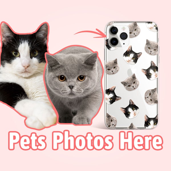 Custom multi cat face iPhone phone case, Personalized cat gifts, Cat lover memorial gift for cat mom, Cat dad and cat owner gift