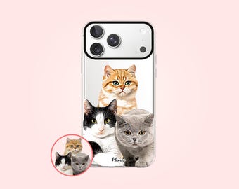 Custom three cat phone case, Personalized cat gifts, Cat lover memorial gift for cat mom, Cat dad and cat owner gift, PF03