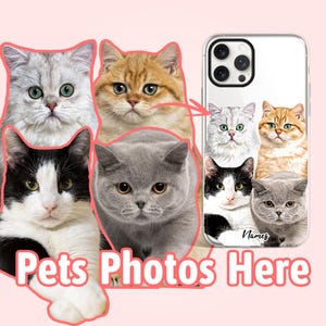 Custodia per iPhone personalizzata con 4 gatti, regali personalizzati a tema gatto, regalo commemorativo per amanti dei gatti, regalo per mamme e papà di gatti, PF03