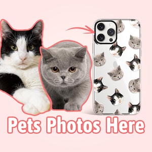 Coque pour iPhone personnalisée avec plusieurs visages de chat, cadeaux personnalisés pour chat, cadeau commémoratif pour amoureux des chats pour maman chat, cadeau chat pour papa et propriétaire de chat, PF02