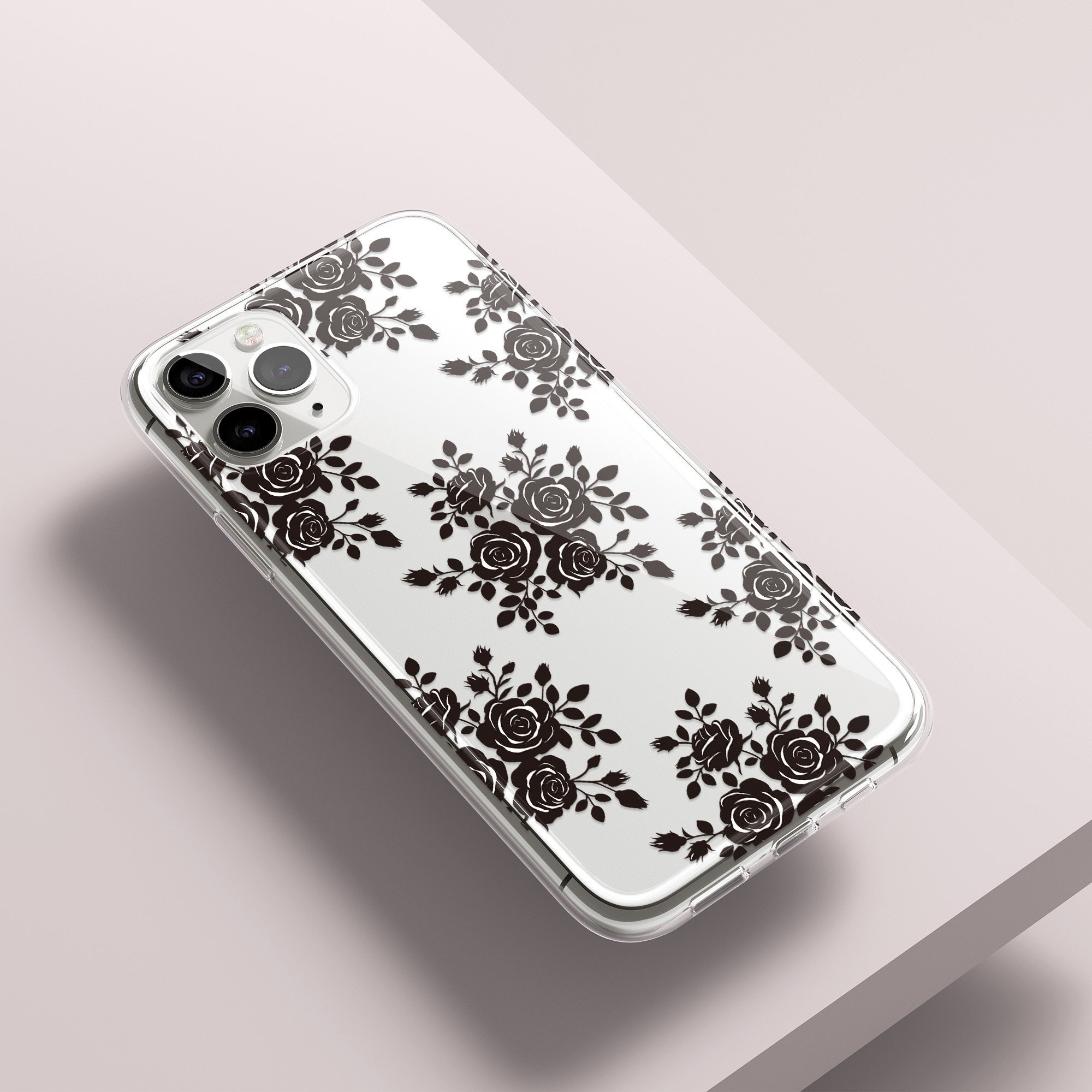 IPhone aesthetic phone case Black flower phone case Black Etsy