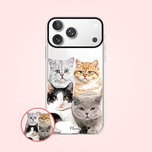 Capa personalizada para iPhone com quatro gatos, presentes personalizados para gatos, presente em memória de gatos para mulheres, PF03