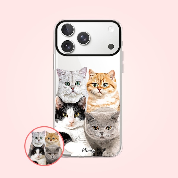Capa personalizada para iPhone com quatro gatos, presentes personalizados para gatos, presente em memória de gatos para mulheres, PF03