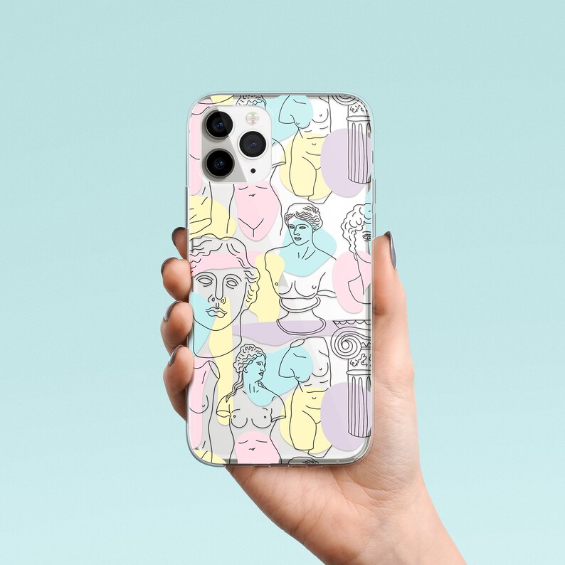 Retro phone case Greece statues with pastel color shapes iPhone aesthetic phone case