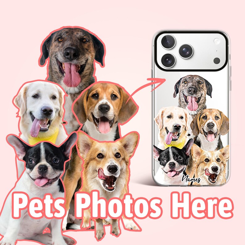 Custom 5 dogs iPhone phone case, Personalized dog gifts, Dog mom phone case, Dog dad and dog owner gift, Cell Phone Case for Boyfriend, PF03 image 2