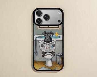 Dog Reading News Phone Case, Funny Bathroom Pup Design, Phone Case Gift for Dog Lovers, PF104