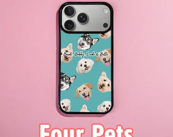 Coque iPhone personnalisée 4 têtes de chien, coque de téléphone personnalisée pour chien, cadeau d'anniversaire pour lui, coques de téléphone pour maman chien, cadeau pour maman chien, PF06