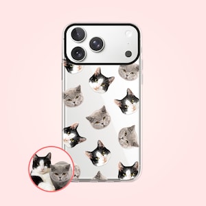 Custom multi cat face iPhone phone case, Personalized cat gifts, Cat lover memorial gift for cat mom, Cat dad and cat owner gift, PF02