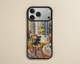 Gezellig interieur met hondentelefoonhoesje, schattige hondenkunst-telefoonhoes, telefoonhoesje cadeau voor hondenliefhebbers, PF107