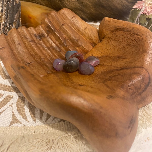 Wooden Hand Bowl, Crystal Display, Altar Decor, Tarot Card Storage, Centerpiece, Home Decor, Metaphysical Decor, offering bowl