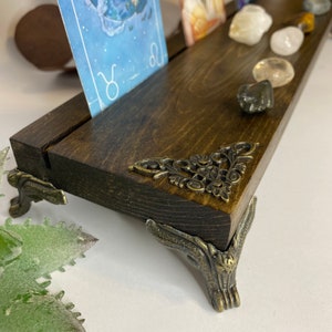 Dark Stained Tarot Card Holder, Tarot Card Stand, Wood Tarot Holder, Tarot Card Display and Organizer, Rustic, Antique Oracle Card Holder