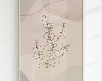 Arte mural botánico, arte mural imprimible de moda, galería de pared moderna, impresión digital en acuarela, minimalista, arte mural neutro, floral abstracto