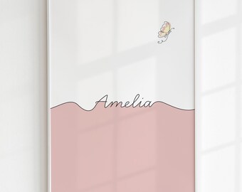 Impresión de nombre personalizada, arte de pared, letrero imprimible personalizado con inicial para guardería, idea de regalo para baby shower de niña recién nacida, letrero con nombre, decoración para dormitorio infantil
