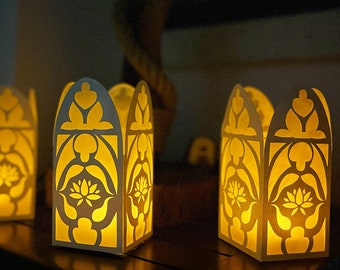 Archivos de corte de linterna de papel 3D SVG para máquina de corte Decoración de luz nocturna Diseño de linterna floral de corte de papel 3D Adornos de linterna de arte de papel
