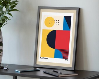 Láminas de arte estilo Bauhaus, arte mural imprimible, arte moderno contemporáneo, descarga digital, lienzo abstracto geométrico, arte mural para exposiciones
