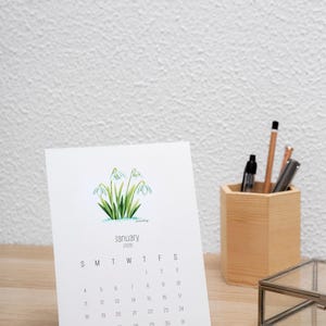 Calendário botânico 2026 5x7 Flores Calendário Presente Calendário Floral Imprimível Segunda-feira Domingo Comece a Diário Planejador Cartões PDF Imprimir em casa