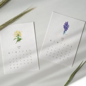 Botanischer Blumenkalender 2027, Aquarell-Blumenmotive, 5 x 7 Zoll, PDF-Druckkarte