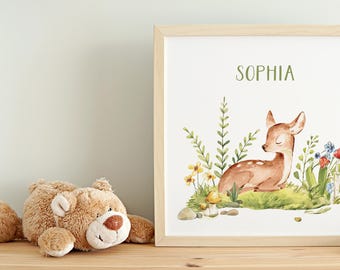 Letrero con nombre de bebé personalizado para guardería, arte de pared con nombre de bebé personalizado, linda niña, bebé recién nacido, lindo animal, idea de regalo para baby shower de niño, dormitorio infantil
