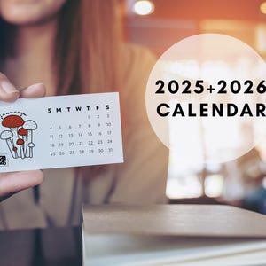 2026 2025 Druckbarer Minikalender Pilzmuster Visitenkartengröße Kleine Kalenderkarten Druckbarer Kalender PDF Sonntag Montag Start