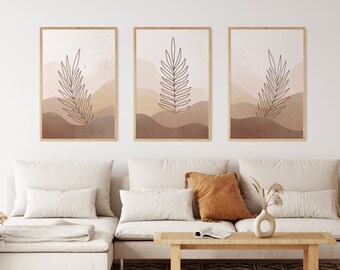 Láminas de arte de estilo boho, arte de pared imprimible, juego de 3 láminas de arte moderno neutro, decoración cálida para el hogar, decoración estética de la habitación, lienzo de pared neutro